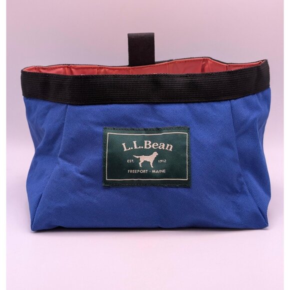 LL Bean Packaway Travel Dog Tote Bag Bowl Blue Canvas Portable Water Food Dish - Picture 2 of 6
